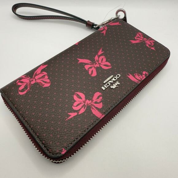Coach Long Zip Around Wallet Signature Canvas Bow Print CZ327 - Picture 4 of 6